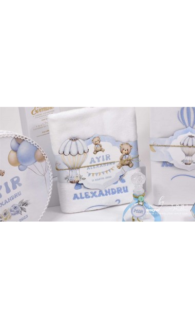 Trusou botez cu ursuleti albastri si baloane de aer cald Teddy Bear Bleu Hot Air Balloons 12